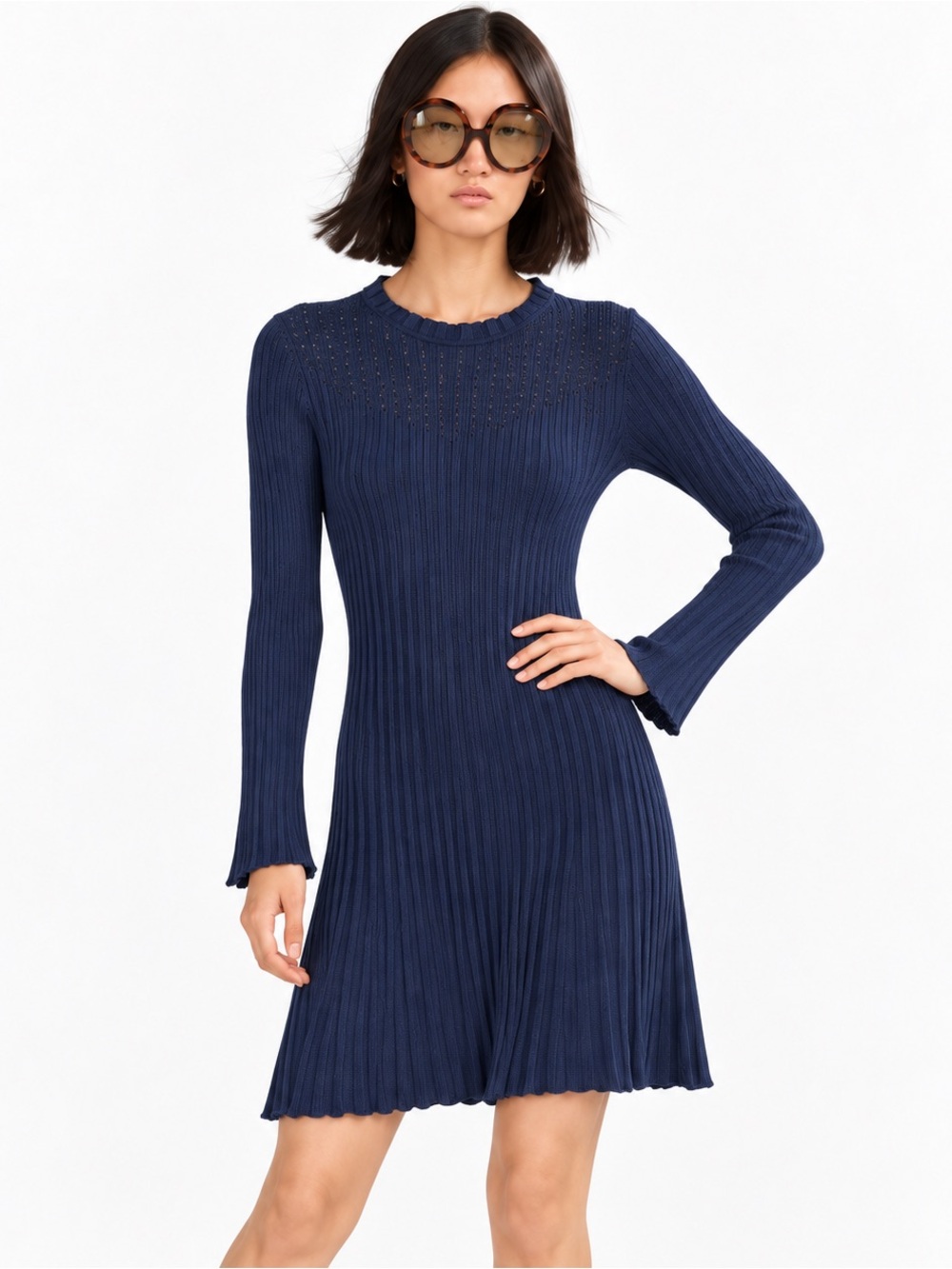 Kate Spade Pointelle Ribbed Sweater Dress Celestial Blue M NWOT